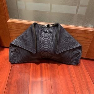 Emily Cho black python embossed leather clutch